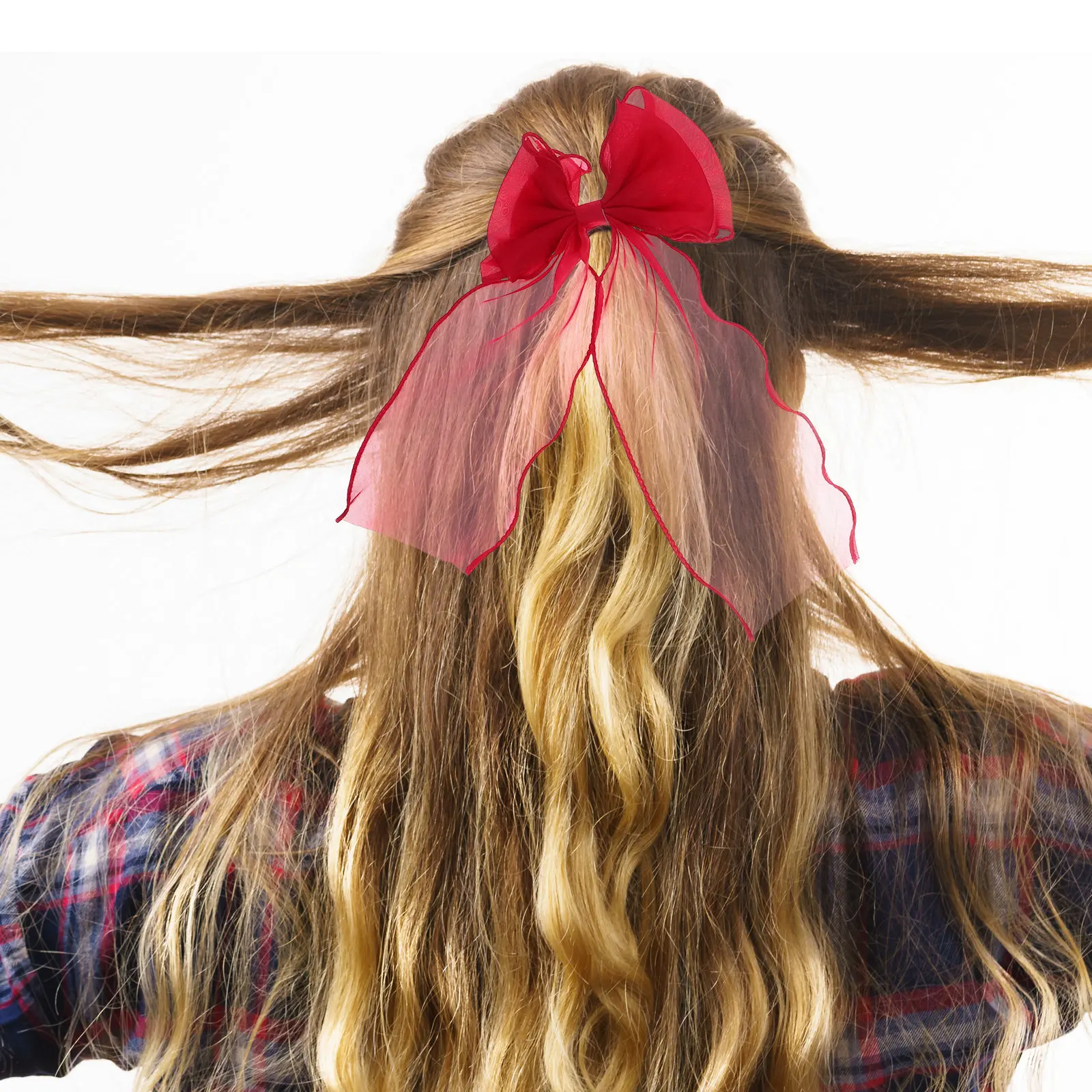 

5Pcs Soft Tulle Bow Hair Clips Long Tail Mesh Fabric Stylish Bowknot Barrettes for Women Secure Grip Big Bow Hair Clips Daily