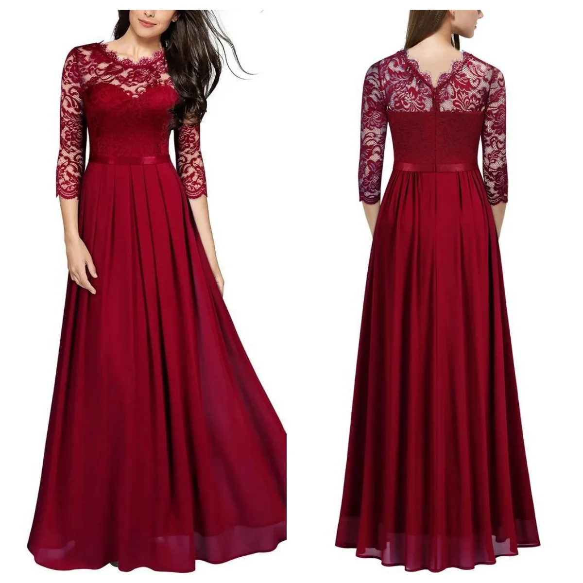 SZSY-2594 # Gaun Malam Sifon Panjang dan Renda Anggur Merah Biru Tua Hitam Hijau Gaun Pesta Pernikahan Prom Grosir Kelulusan