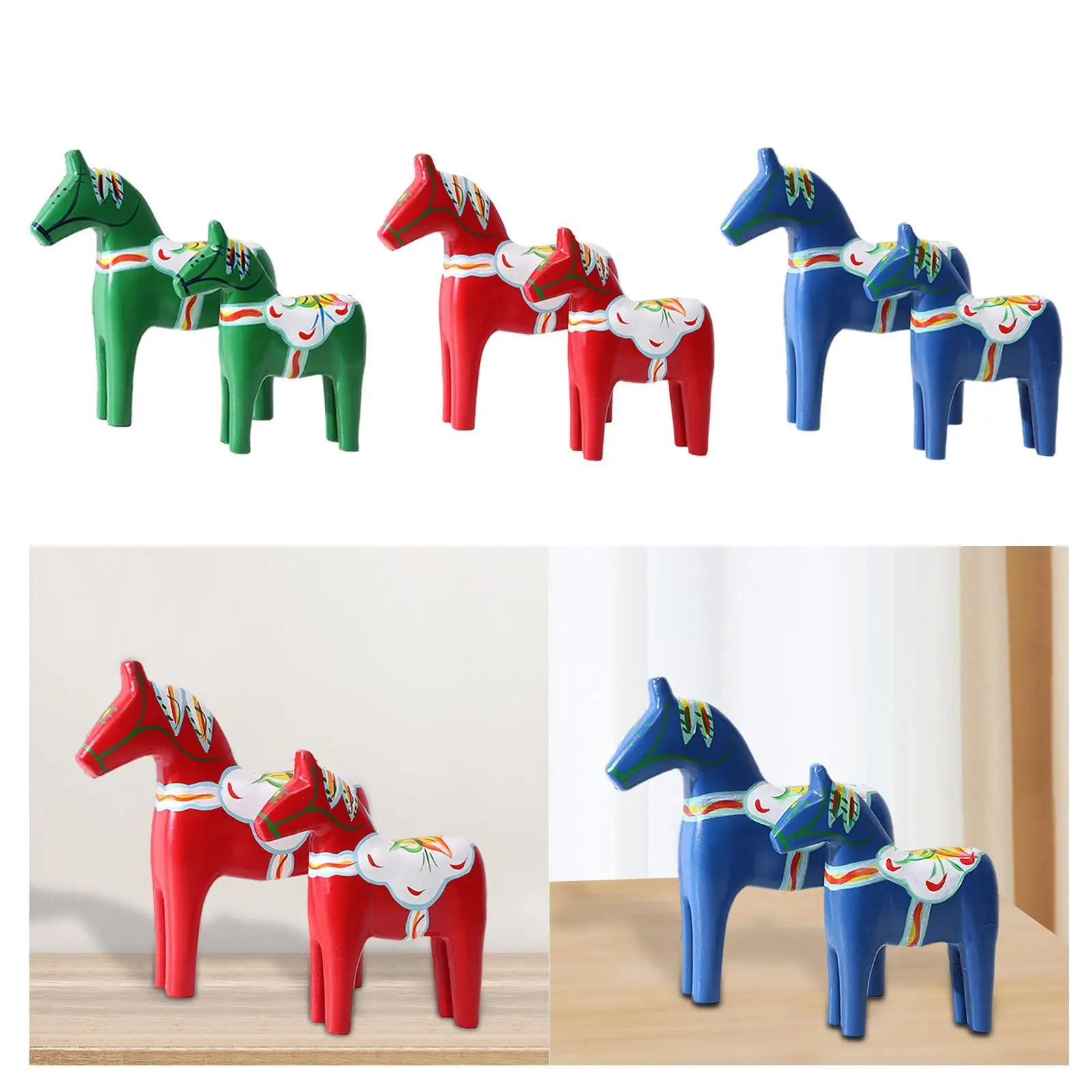 2Pcs Dalecarlian Wooden Horse Decorating Novelty Swedish Dala Horse Statues