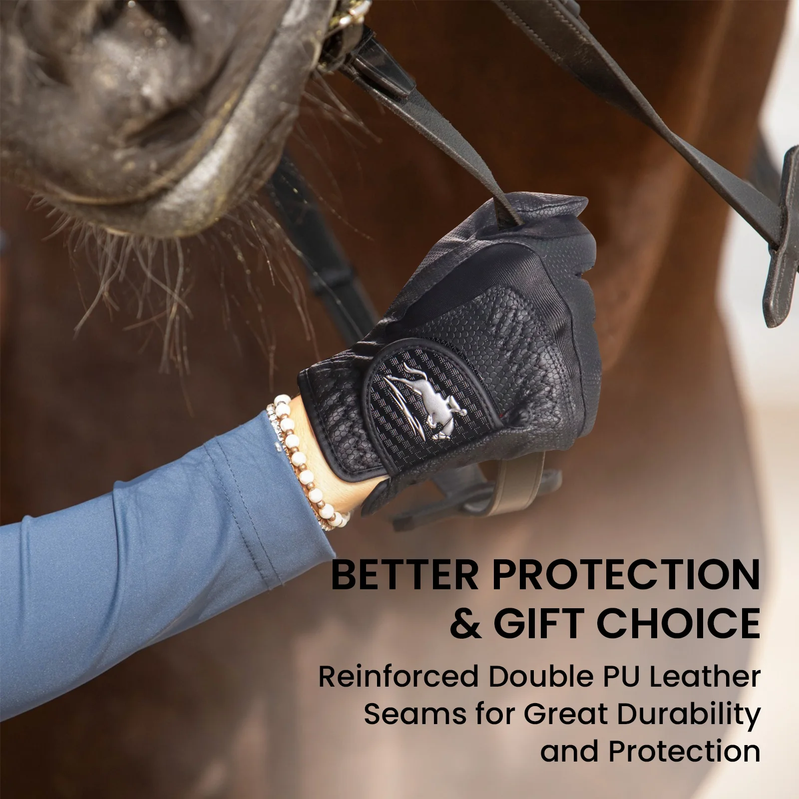 Womens Horse Riding Gloves Performance Touchscreen Grips with Breathable Stretch PU Leather for Enhanced Control