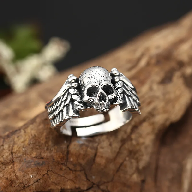 Retro Punk Style Devil Angel Wings Skull Open Adjustable Rings For Women Hip Hop Trend Skull Men's Jewelry