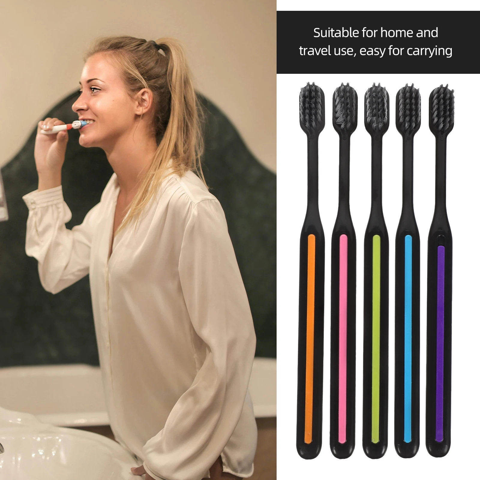 

15 Pcs Gum Massage Toothbrush Durable TPR Handle Comfort Grip Portable Oral Cleaner Daily Use Bamboo