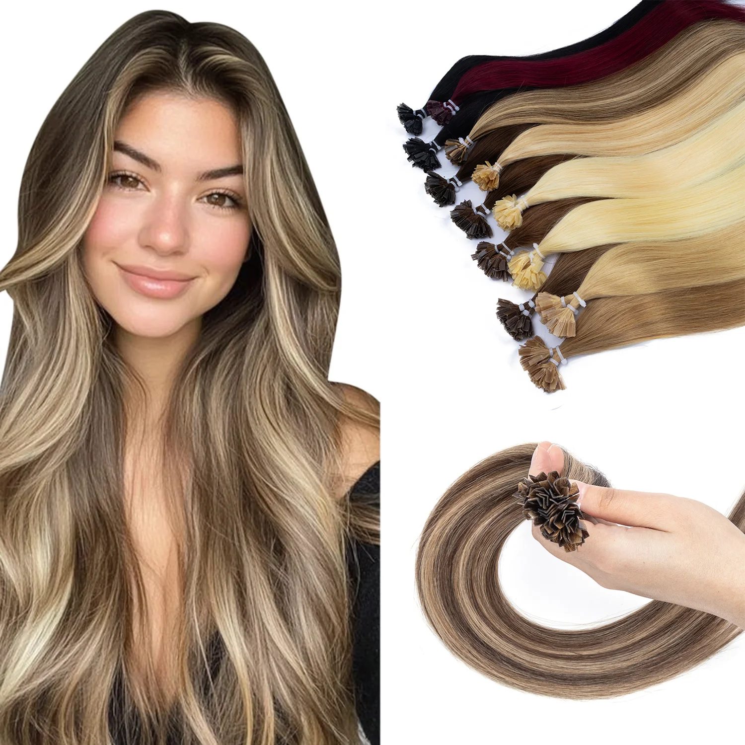 Human Hair K Tip Hair Extensions Real Human Hair 12-22inch 30g/pack K Tips Ktip Real Human Keratin Hair Extensions Color #P4/27