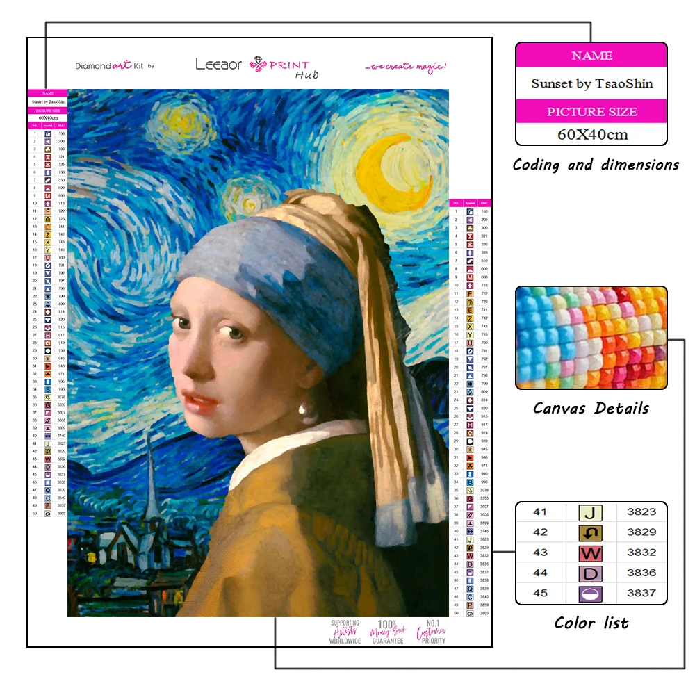 Landscape Diamond Painting Kits Van Gogh Starry Night Girl With Pearl Earring  Picture Mosaic Cross Stitch Embroidery Home Decor