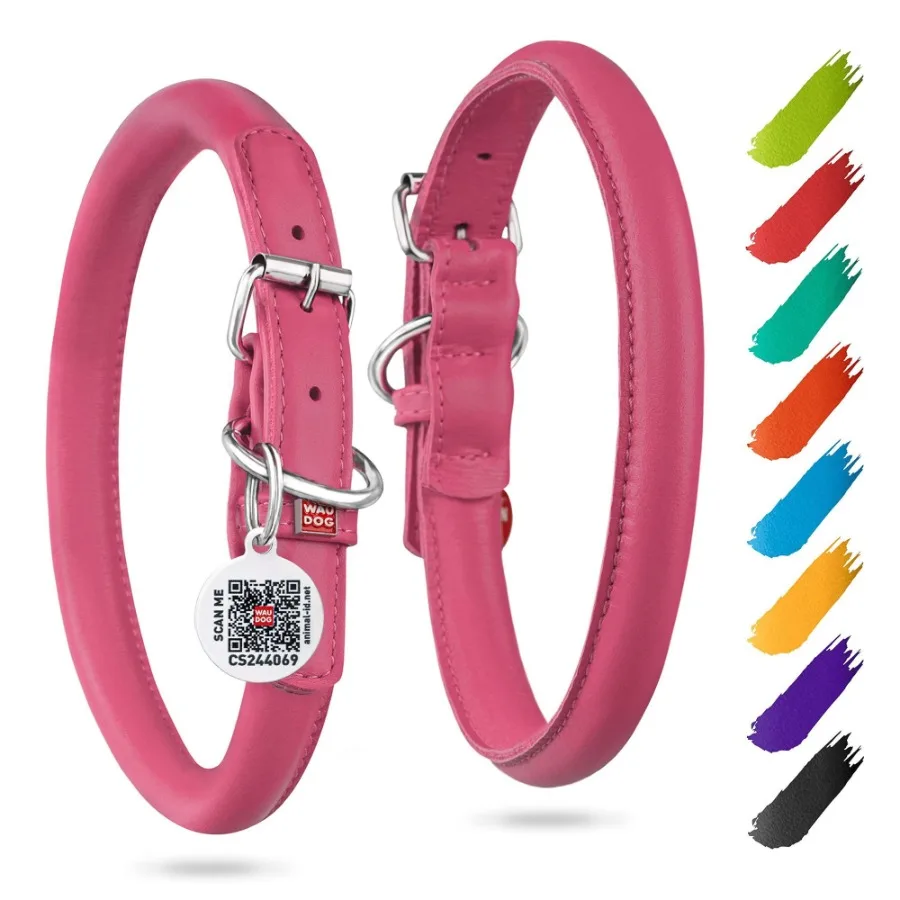 

Pink Ultra Soft Rolled Leather Dog Collar for Medium Large Dogs 1519 inch Neck