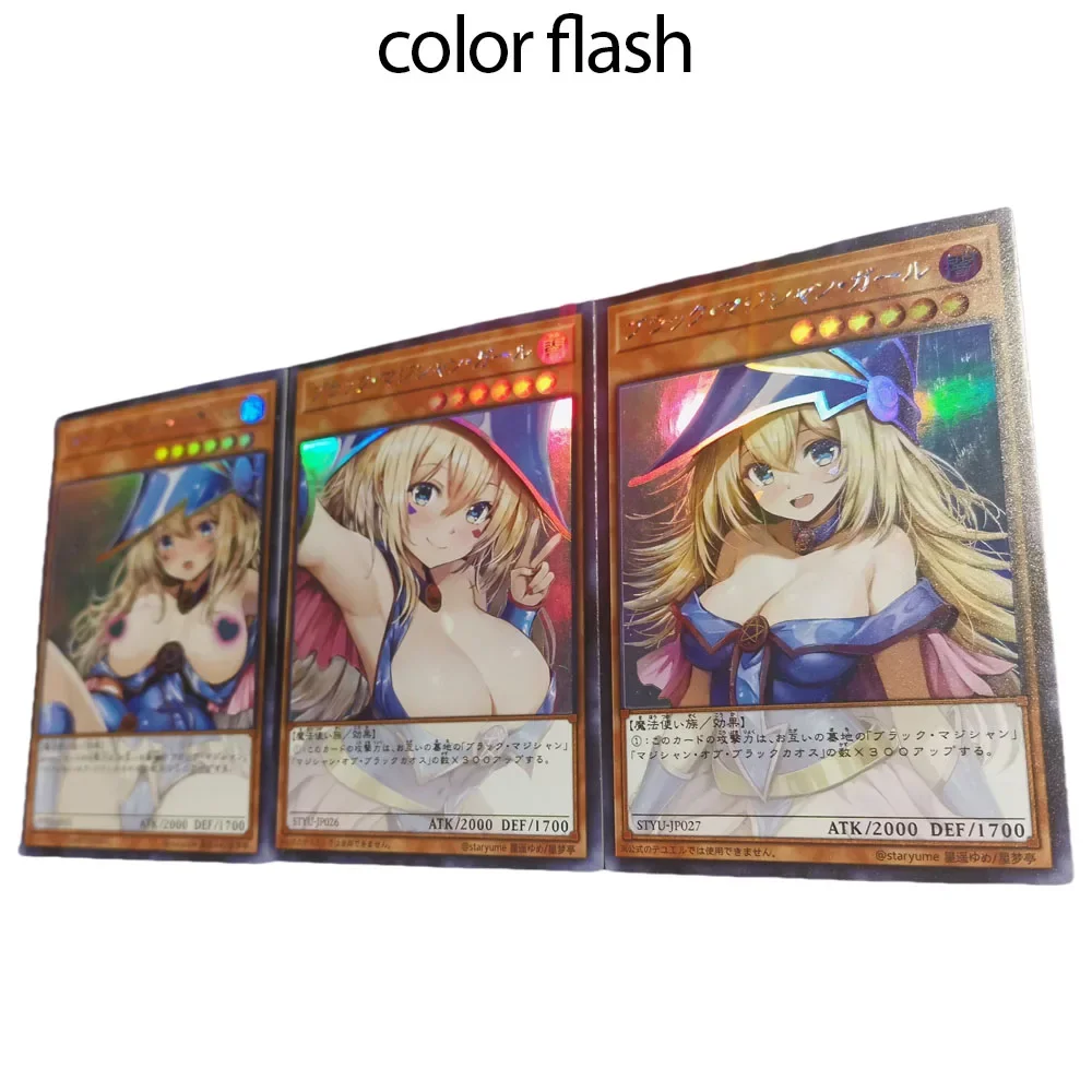 DIY Yu-Gi-Oh! Homemade Series 10th 3pcs Black Magician Girl Color Flash Gauze Glitter Anime Peripheral Game Collection Card Gift