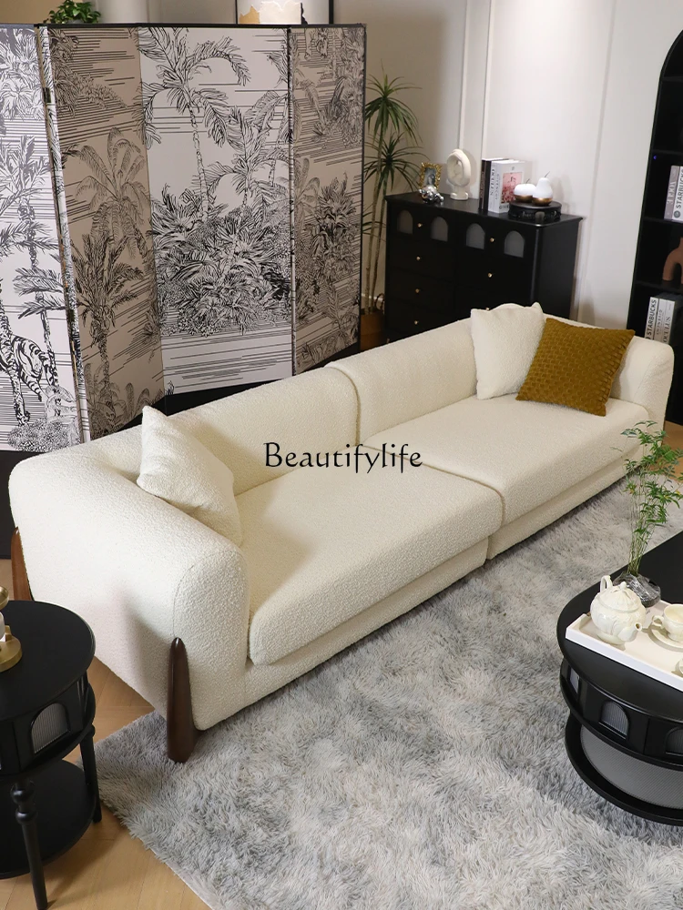 French Cream Fengyun Mist Sofa Minimalist Modern Straight Row Lambswool Small Apartment Living Room Fabric Craft Sofa