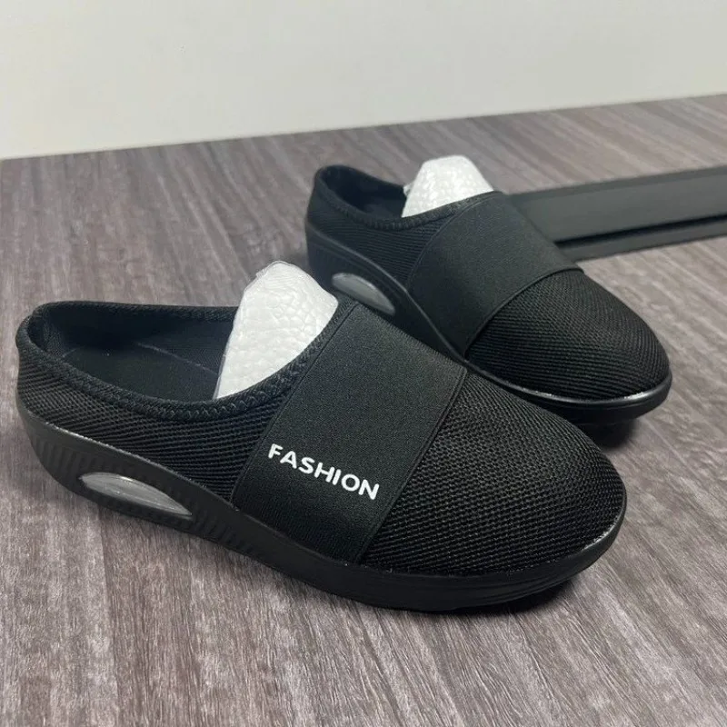 Damen-Schuhe: Bequeme Slip-On Orthopädische Diabetiker-Plateau-Pantoletten, Leichte Mesh-Slipper mit Keilabsatz, Damen-Sneaker – Detail 4