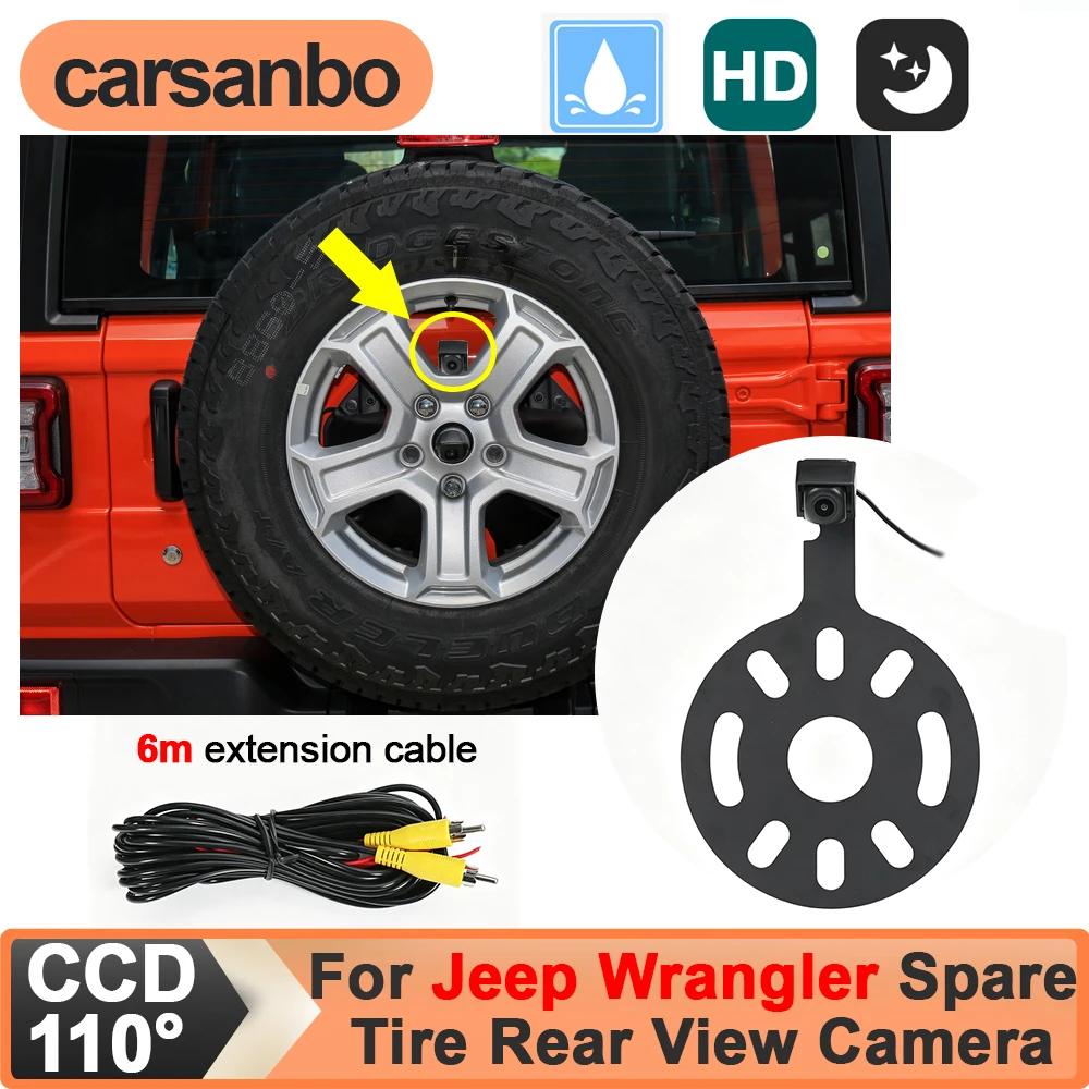 Carsanbo For Jeep Wrangler Car Spare Tire Rack Rear View Camera HD CCD 110° Waterproof Backup Reverse Camera with Reference Line