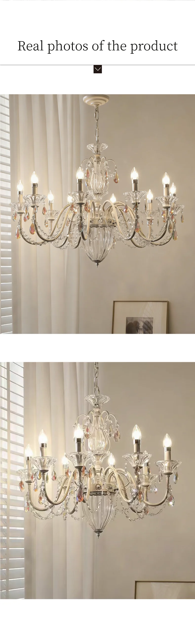 White Candle E14 LED Chandelier French Romantic Crystals