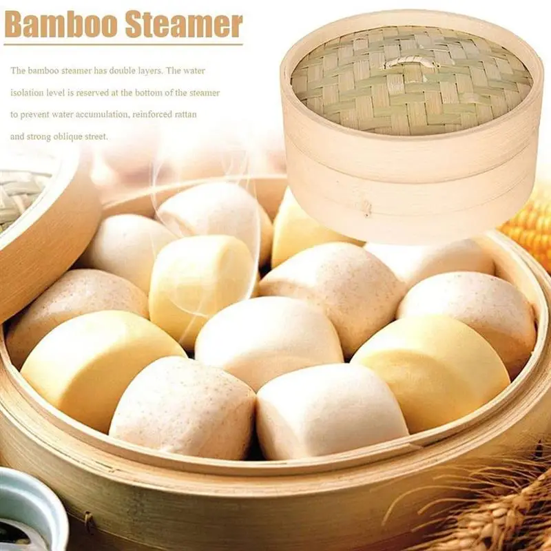 Bamboo Steamer 18cm 22cm Steam Pot With Cover Fish Rice Dumplings Snack Steamed Bun Heated Steamer Chinese Dim Sum Cooking Tools