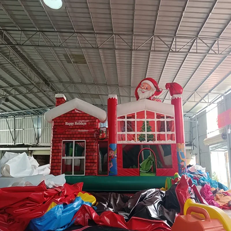 Santa Bouncy Slide Bouncer Combo Christmas Snow Santa House Christmas Inflatable Castle Jumping Moonwalk Playground For Holidays