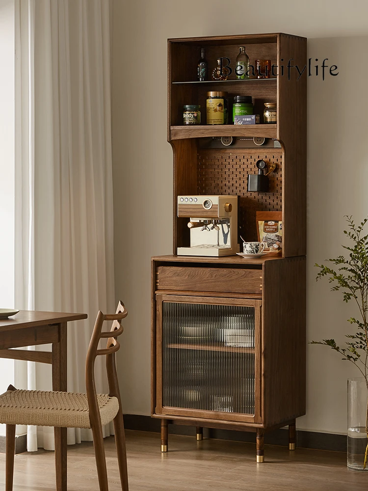 Nordic Solid Wood Dining Side Wine Cabinet Black Walnut Wall Home Multi-Functional Storage Tea Cabinet