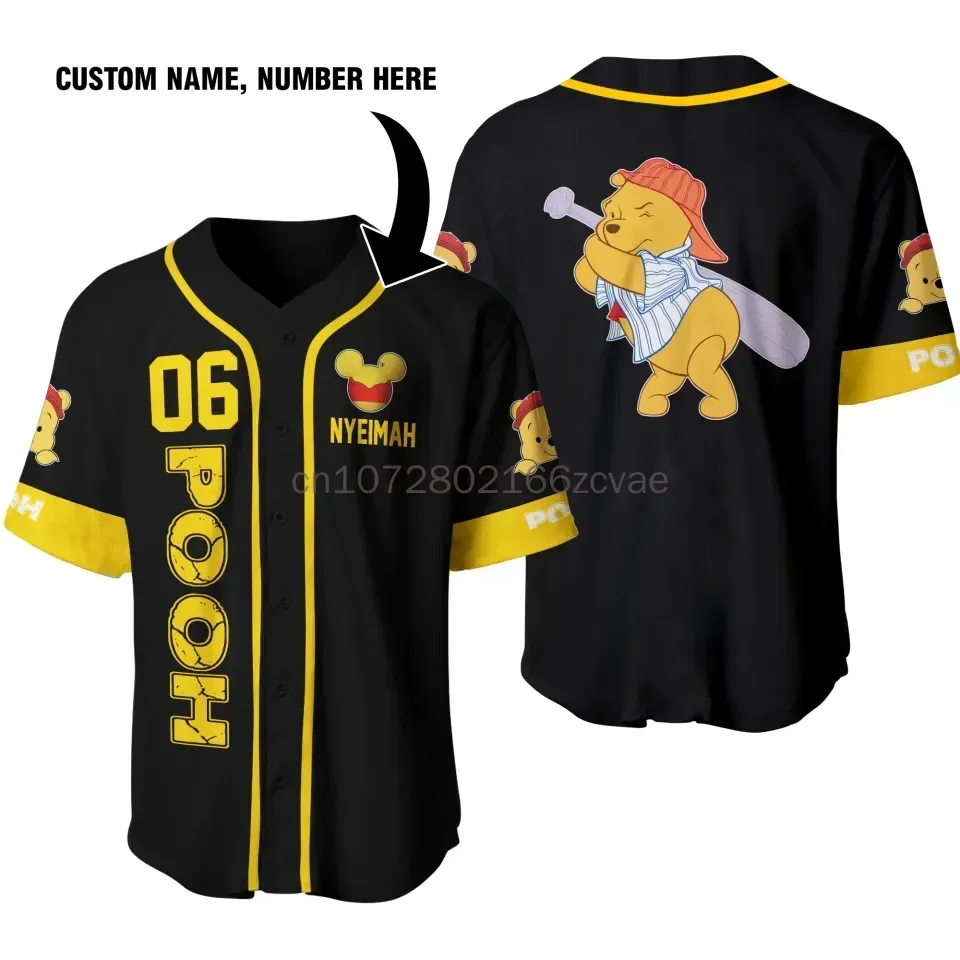 2024 New Summer Vintage Buttons Winnie Pooh Cute Custom Style Baseball Jersey Cartoon Oversized Training Uniform Adult/kid Kit