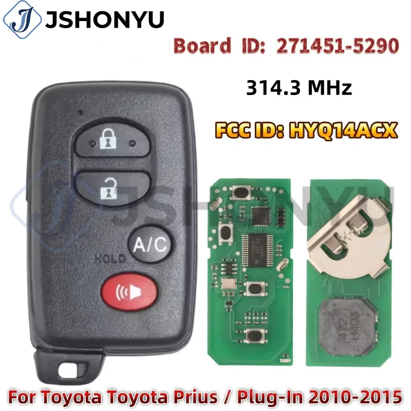 JsHonYu HYQ14ACX 271451-5290 Smart Remote Car Key Fob for Toyota Prius Plug-In 2010-2015 314.3MHz 4 Buttons Control