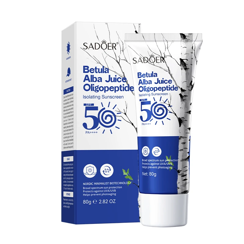 Protector Solar SADOER con FPS 50+ y Extracto de Abedul Blanco para Rostro y Cuerpo, Crema Blanqueadora, Bloqueador Solar, Suero Antienvejecimiento