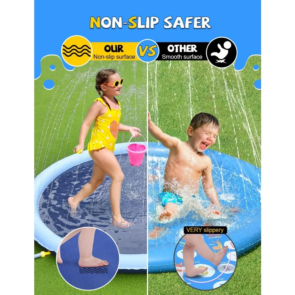 Non-Slip Splash Pad for Kids and Dog, Thicken Sprinkler Pool Summer Outdoor Water Toys - Fun Backyard Fountain Play Mat for Baby