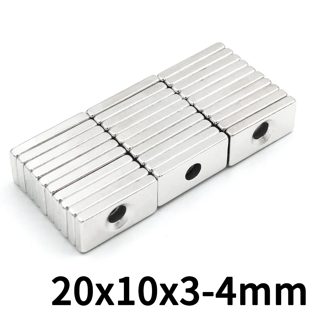 5/10/20/50/100Pcs Rectangular Magnet 20X10X3 Mm With 4 Mm Hole Super Strong Ndfeb Magnet 20*10*3 Mm For Industrial Use