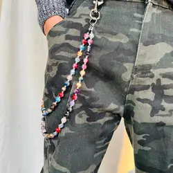 Original punk style pants chain, colorful beads, double-layer mixed color, niche design