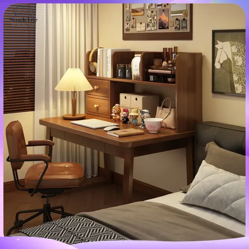 Rectangular Computer Desk with Bookshelf Integrated Design for Students Adults Home Office Bedroom Study Writing Table