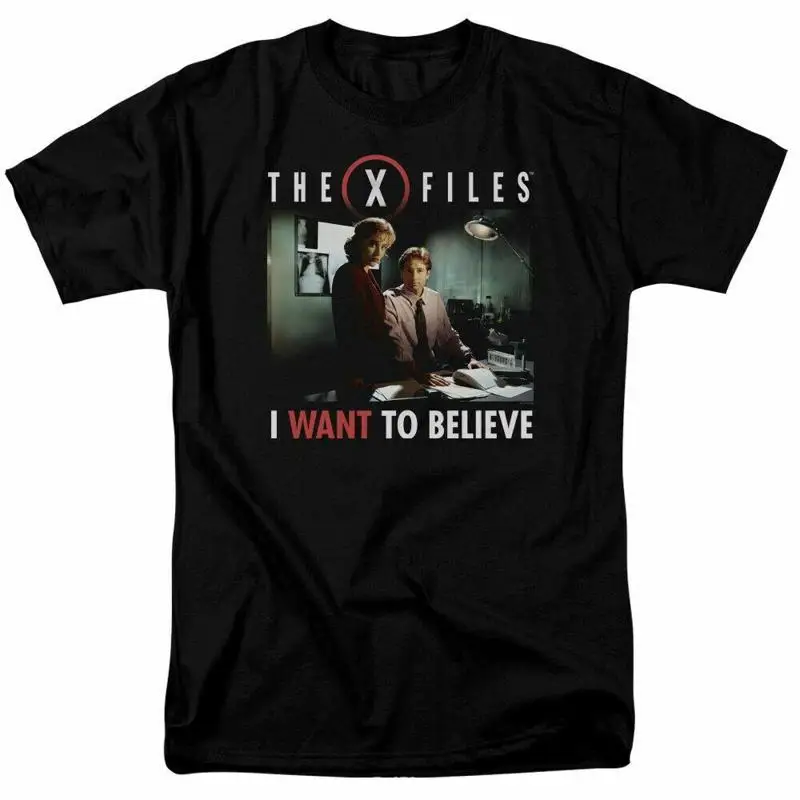 Los archivos X creen en la oficina camiseta para hombre con licencia programa de televisión Alien UFO negro