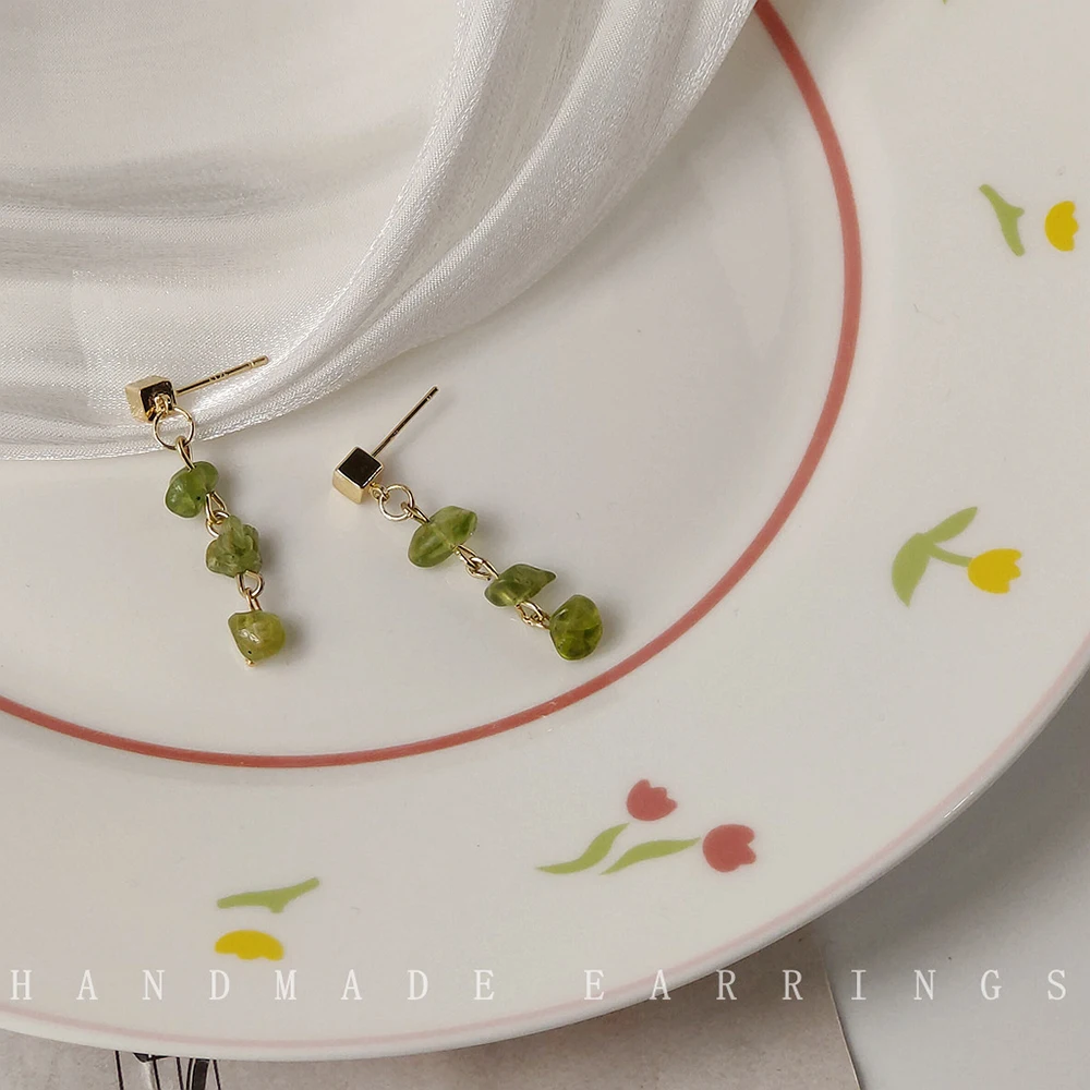 Mặt Đá Peridot Thiên Bông Tai Handmade Peridot Bông Tai Nữ Đơn Giản Thời Trang Phụ Kiện Trang Sức Tháng 8 Sinh Tử Phù Bông Tai