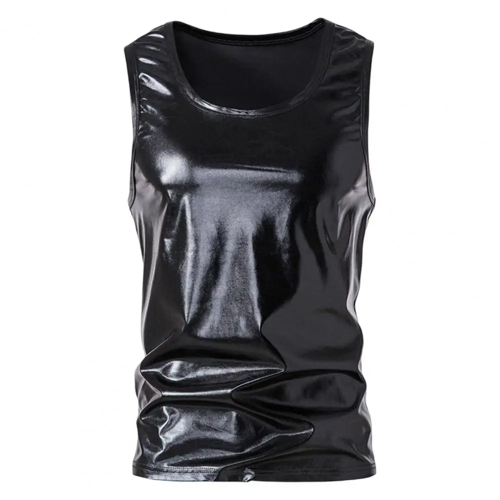 Mens Fashion Shiny Metallic Vest O-Neck Sleeveless Men Vest Breathable Club Rave Festival Clothing Jazz Hip Hop Casual Tops