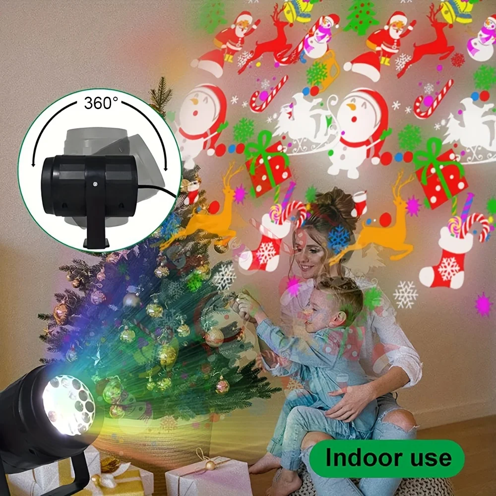 Luz de proyector láser de Navidad con copos de nieve, 16 patrones, luces LED de escenario navideñas giratorias impermeables, decoración navideña