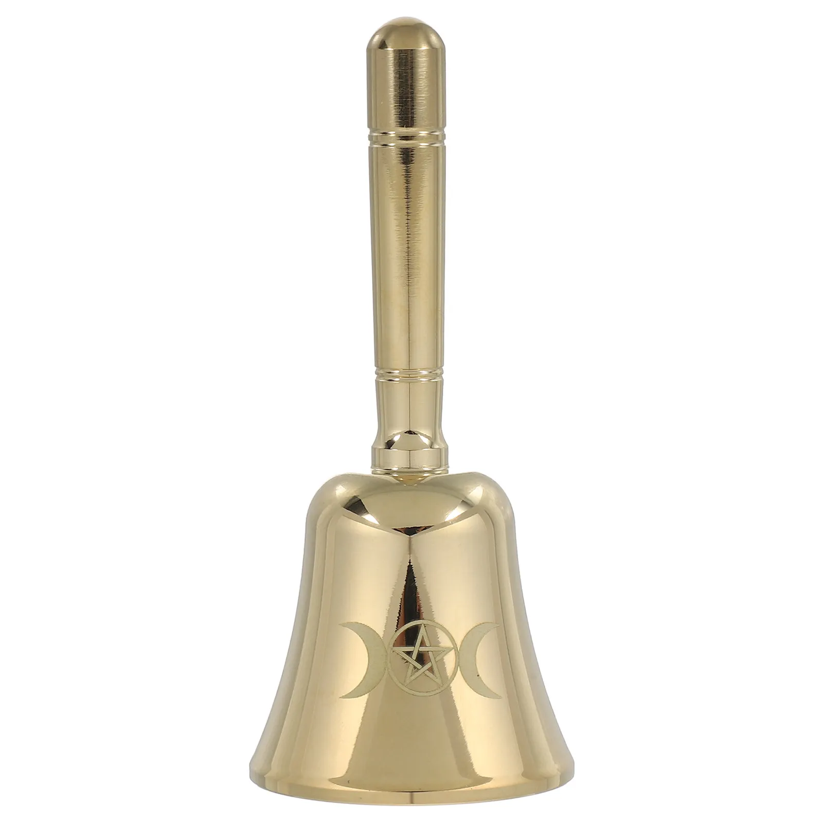 

Elegant Brass Hand Bell Triple Moon Phase Design Smooth Polished Surface Soothing Chime for Celebration Yoga