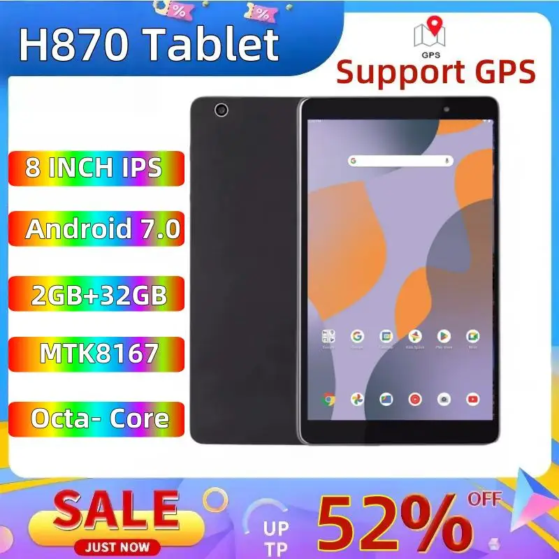 

H870 8 INCH Android 7.0 Tablet MTK8167 Octa Core CPU LCD Capacitive 2GB RAM 32GB ROM Dual Camera 4000mAh 1280x800 Pixels