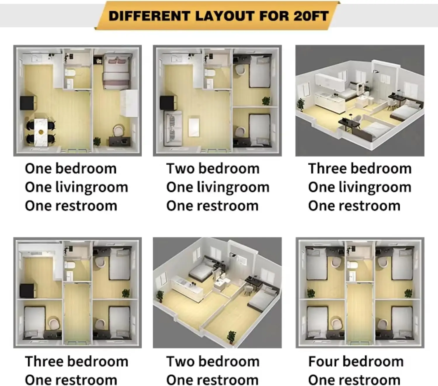منزل صغير محمول مسبق الصنع، منزل معياري محمول، غرفتين، حاوية 20 قدم، منزل قابل للتوسيع مع سقف مثلث