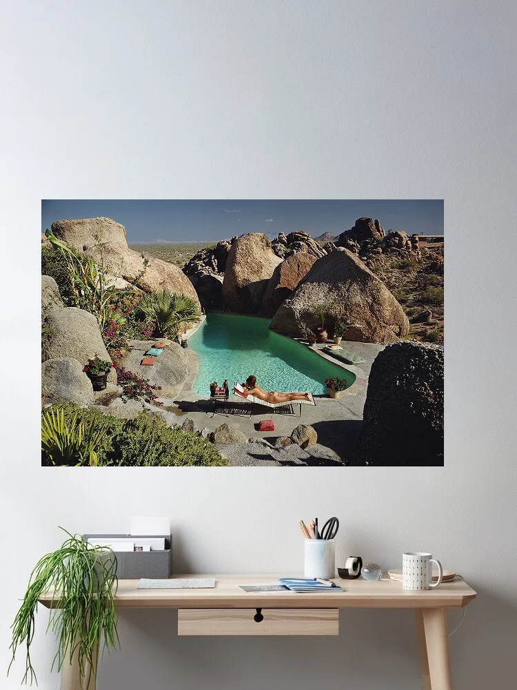 Slim Aarons Sunbathing In Arizona, Print Art Canvas Poster, For Living Room Decor, Home Wall Picture