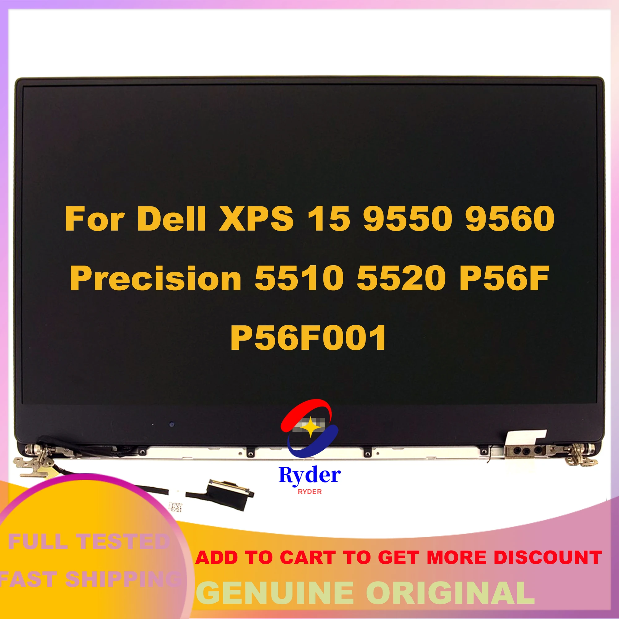 15.6 Inch For Dell XPS 15 9550 9560 Precision 5510 5520 P56F P56F001 UHD LCD Display Touch Screen Complete Assembly With Hinges