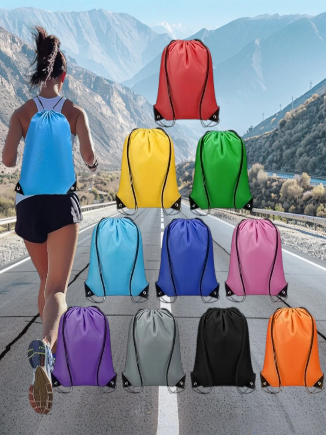 1-10 Colors Drawstring Backpack Bags Sack Pack Tote Storage Polyester Drawstring Bag Bulk for Sports, Gym, Travel, Swimming