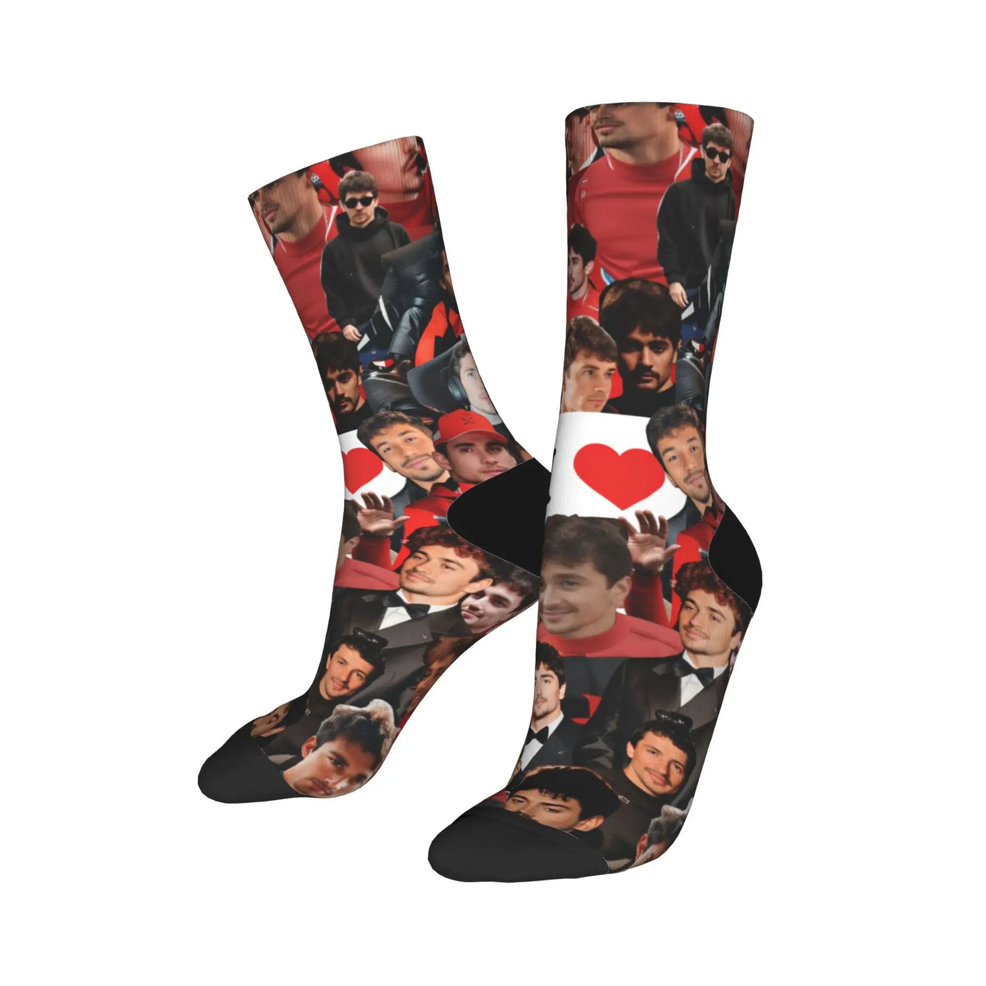 Charles Leclercs Socks Autumn  Stockings Leisure Women Men Medium Soft Socks Printed Skateboard Anti Sweat Socks
