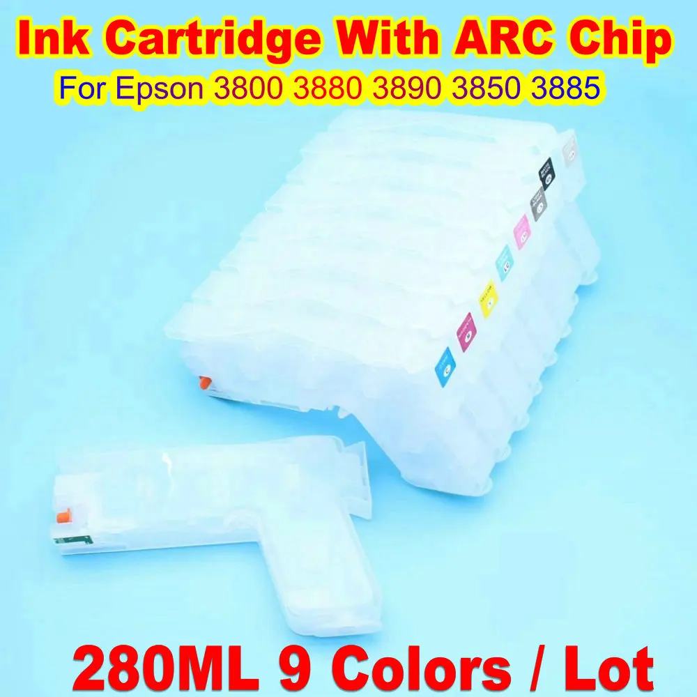 

Empty Printer Cartridge With ARC Chip Ink Cartridges For Epson Stylus Pro 3800 3880 3890 3850 T5801-T5809 9 Colors 280m Ink Kit