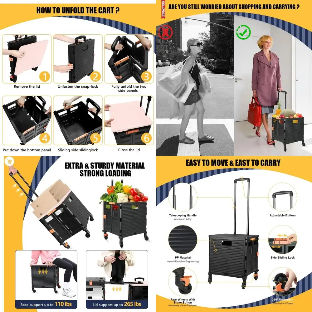 

Складная тележка на колесиках с возможностью 360° ° Бесшумные колеса, телескопическая ручка и крышка для различных размеров - розовый