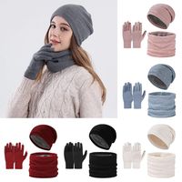 3Pcs/Set Warm Women Hats Scarf Gloves Set Soft Ear Protection Winter Warm Mitten Plush Windproof Knitted Hat for Men Women