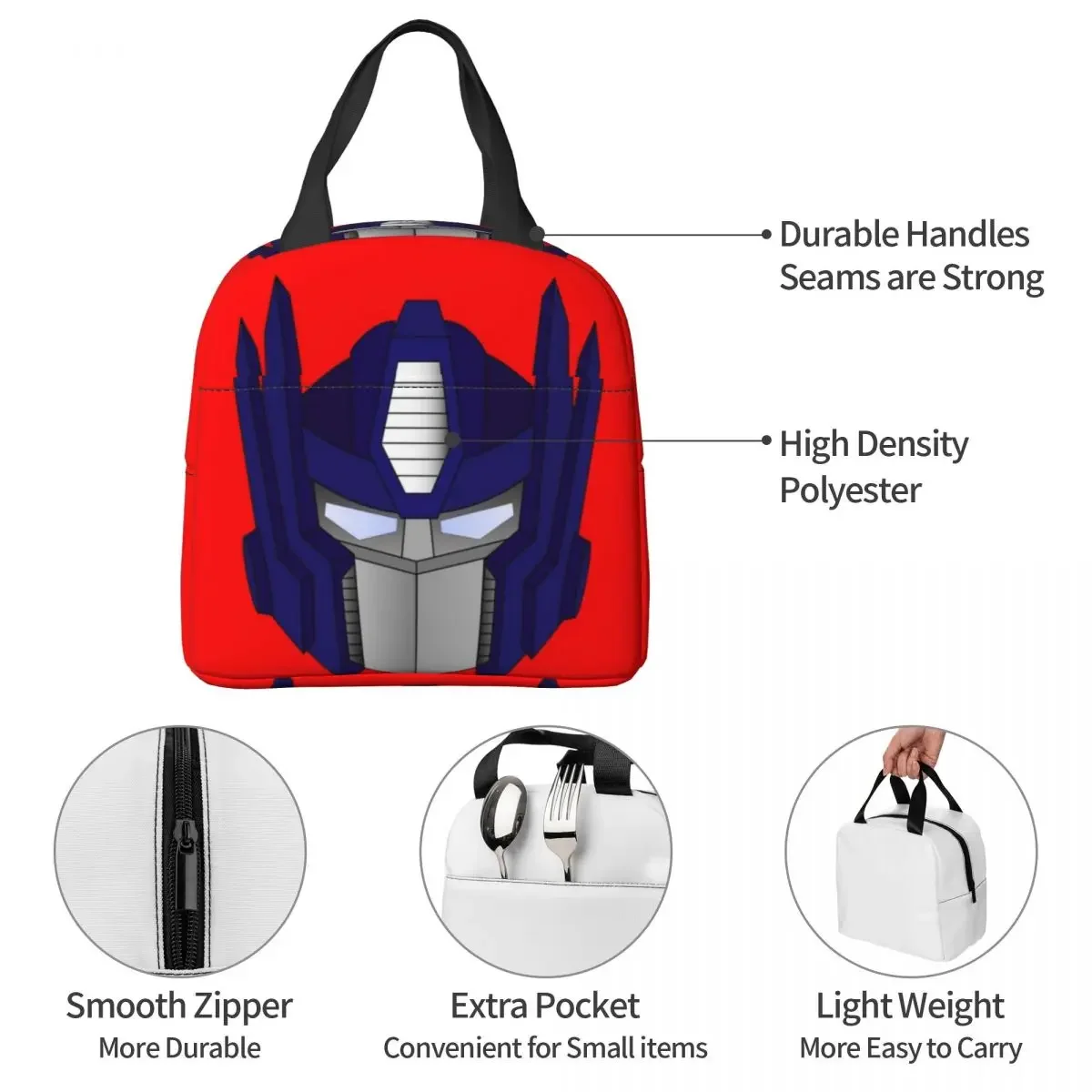 Optimus Prime Thermal Insulated Lunch Bags Reusable Insulated bag Large Tote Lunch Box College Boy Girl