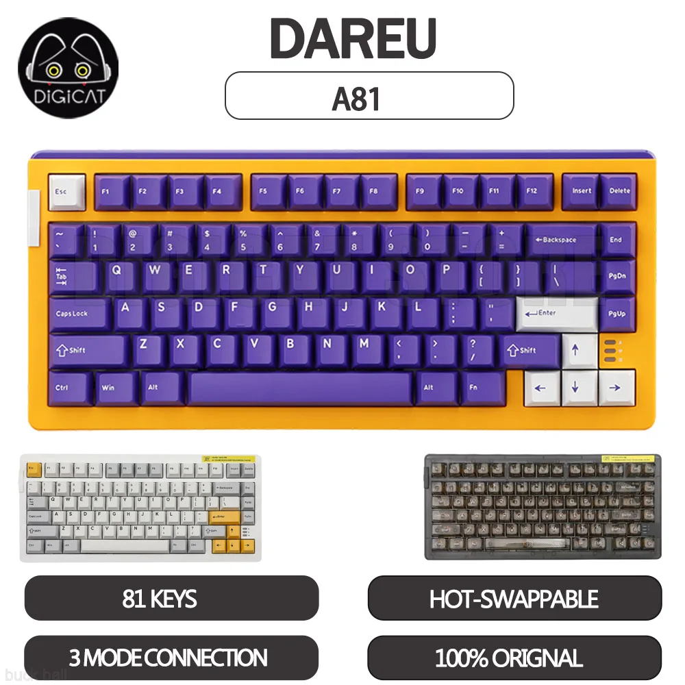 Dareu A81 Mechanical Gamer Keyboard 2.4G/USB/Bluetooth Wireless Keyboard PBT Keycaps 81 Keys For Win/Mac/Android Gaming Keyboard