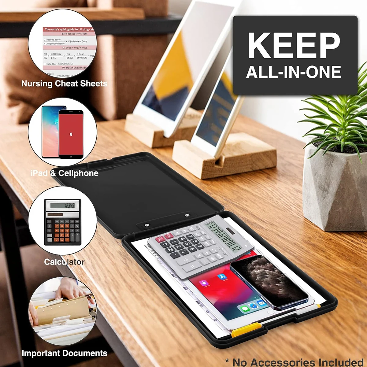 حافظة مع مساحة تخزين (متوفرة بألوان متعددة) مع مشبك منخفض، لوحة كتابة محمولة قوية مقاس 9.5 × 13 بوصة، قابلة للطي #5