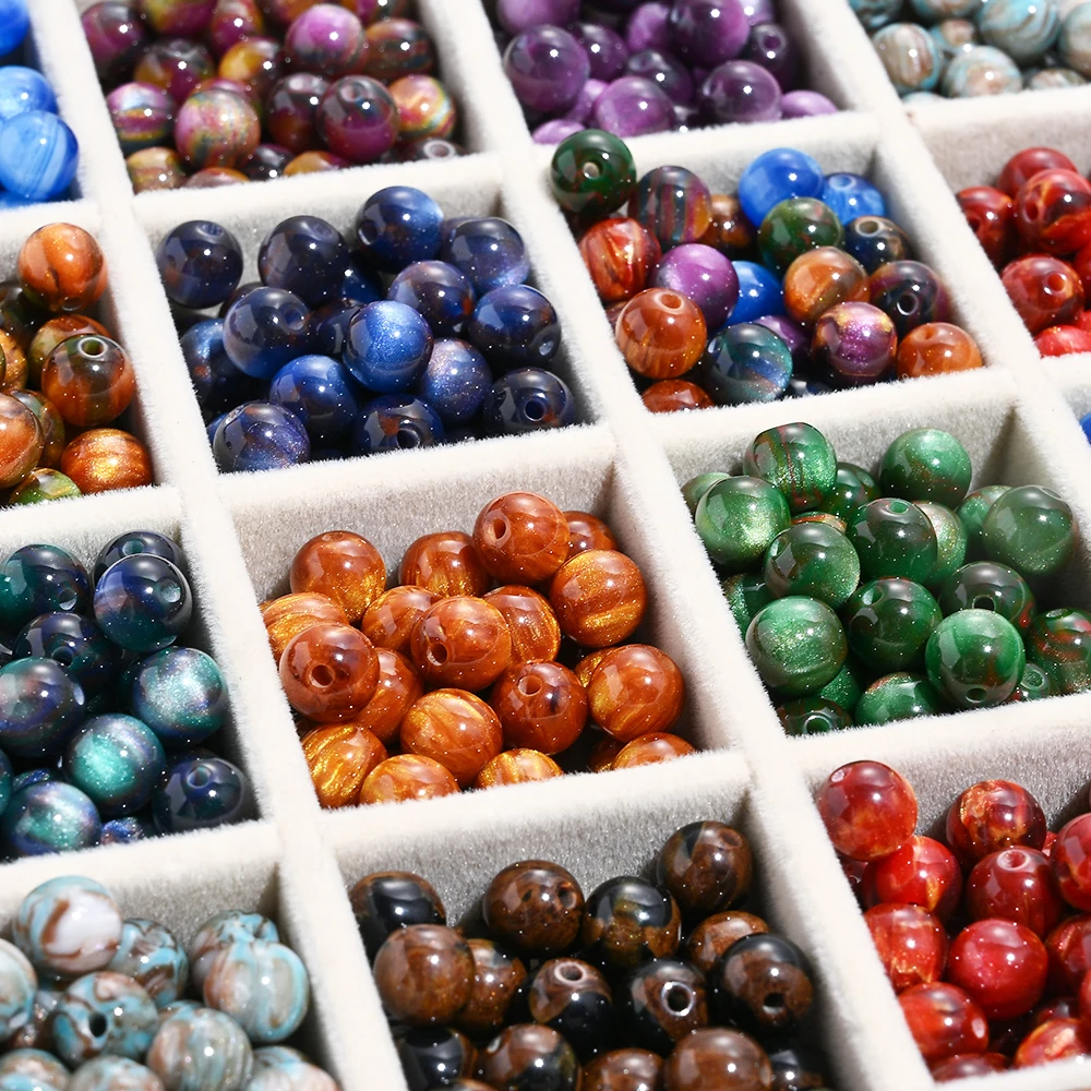 100 Stück 8mm Aurora Glitzer Harzperlen Runde Perlen für DIY Handgemachte Spacer-Perlen Armband Halskette Schmuckherstellung Zubehör – Detail 6