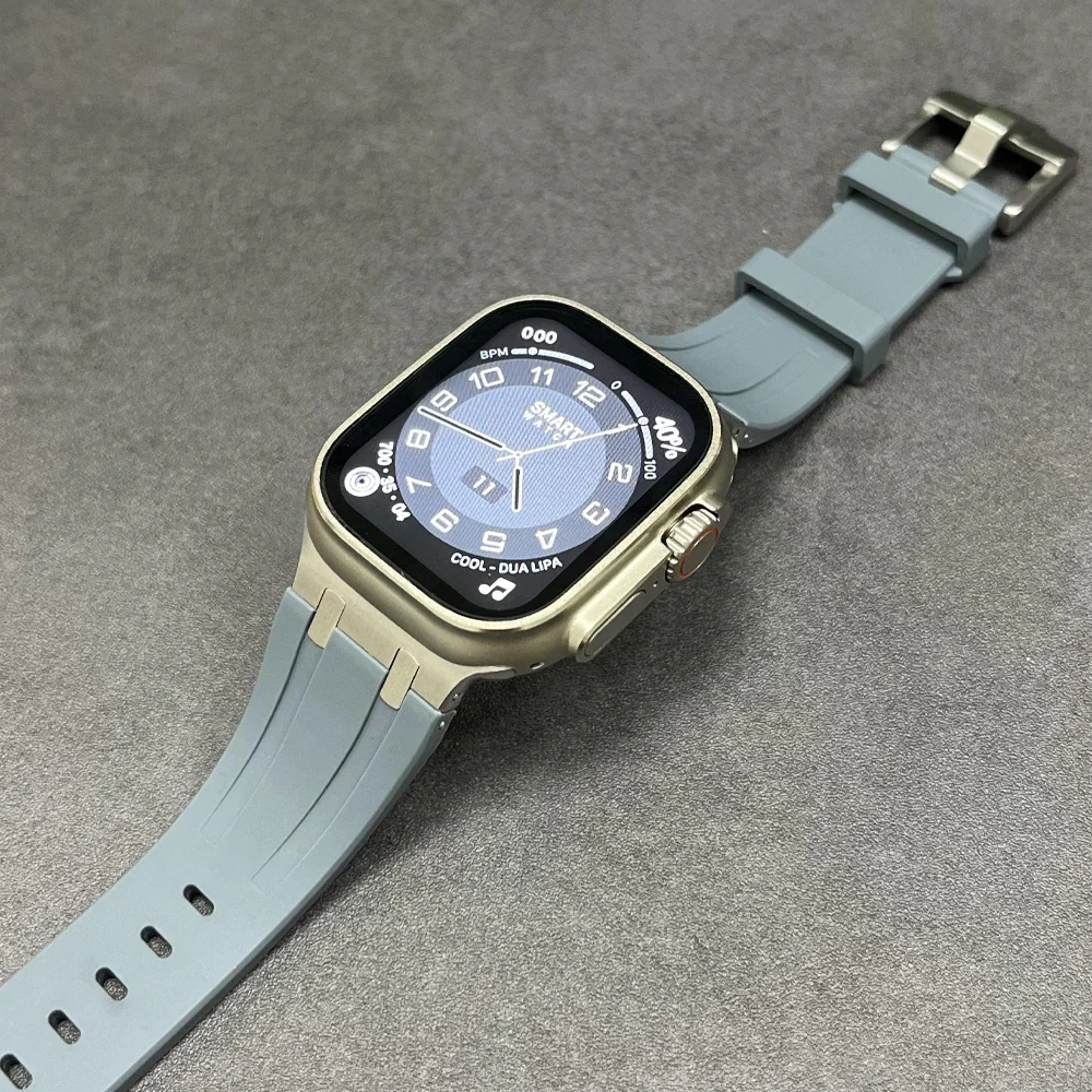 Fluororubber Silicone+Metal Strap For Apple Watch Ultra 49mm 10 9 8 7 45mm 46mm Modification Kit Bracelet iWatch 6 5 4 44mm Band