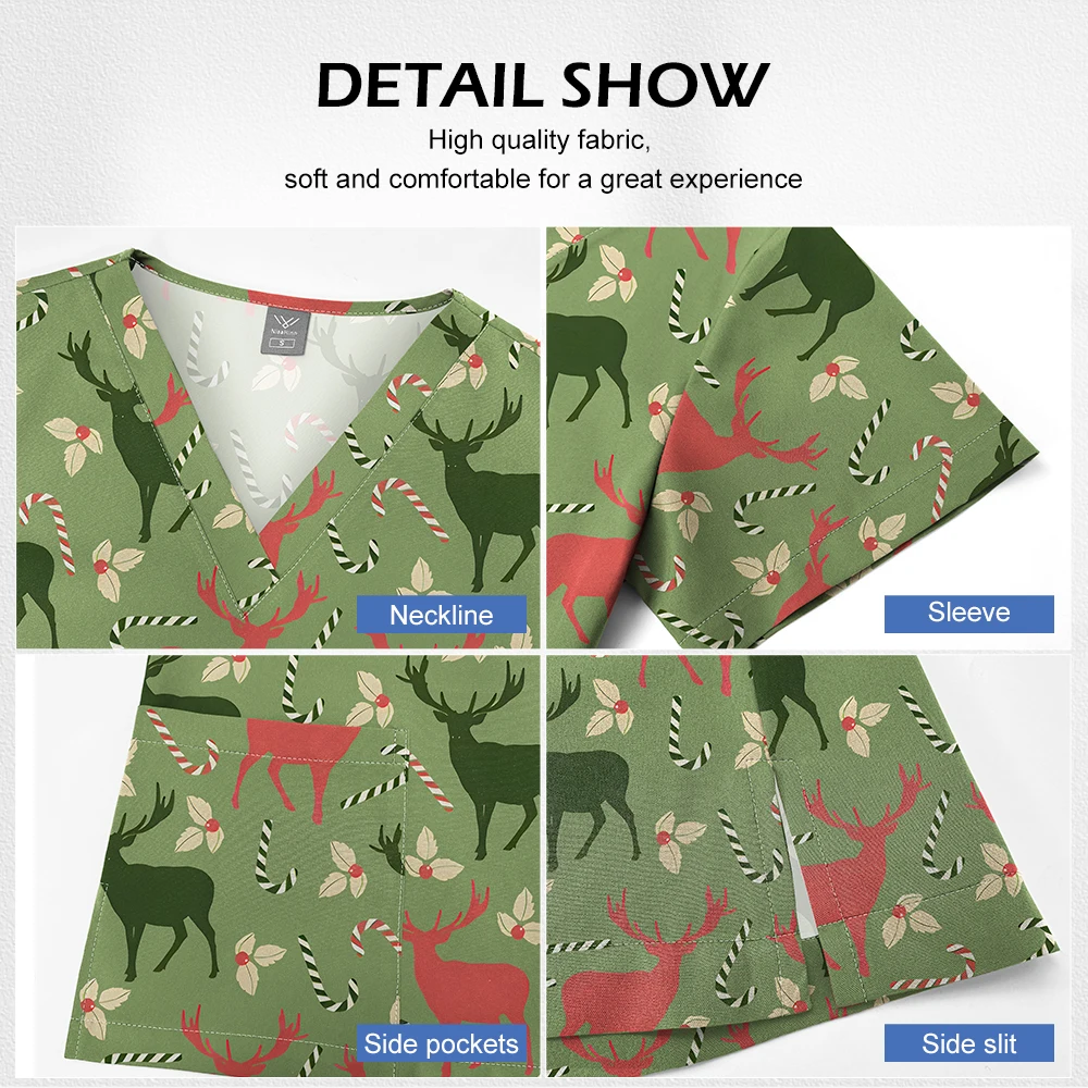 Niaahinn-Camiseta de trabajo para mujer, uniforme elástico para enfermería, blusa con cuello en V, Tops médicos de manga corta con bolsillos, venta al por mayor