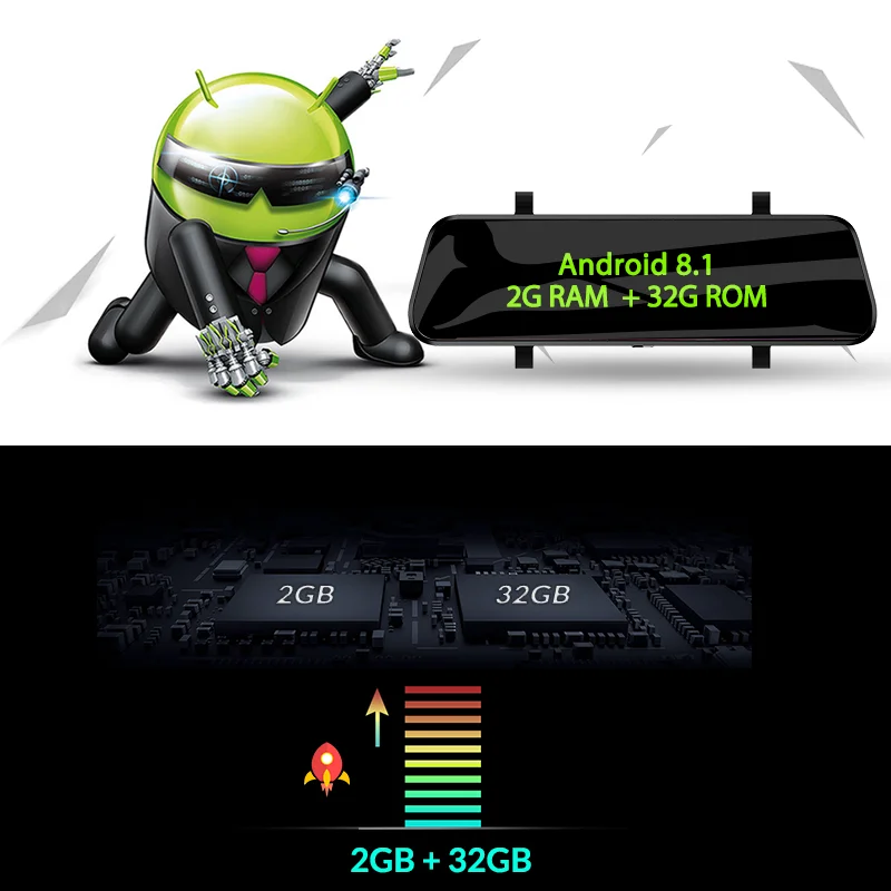 Image 6: Yangoood Dashcam 1080P Enregistreur de voiture 10 pouces avec streaming 4G Android ADAS, enregistrement enregistreur de recul 1080P en option