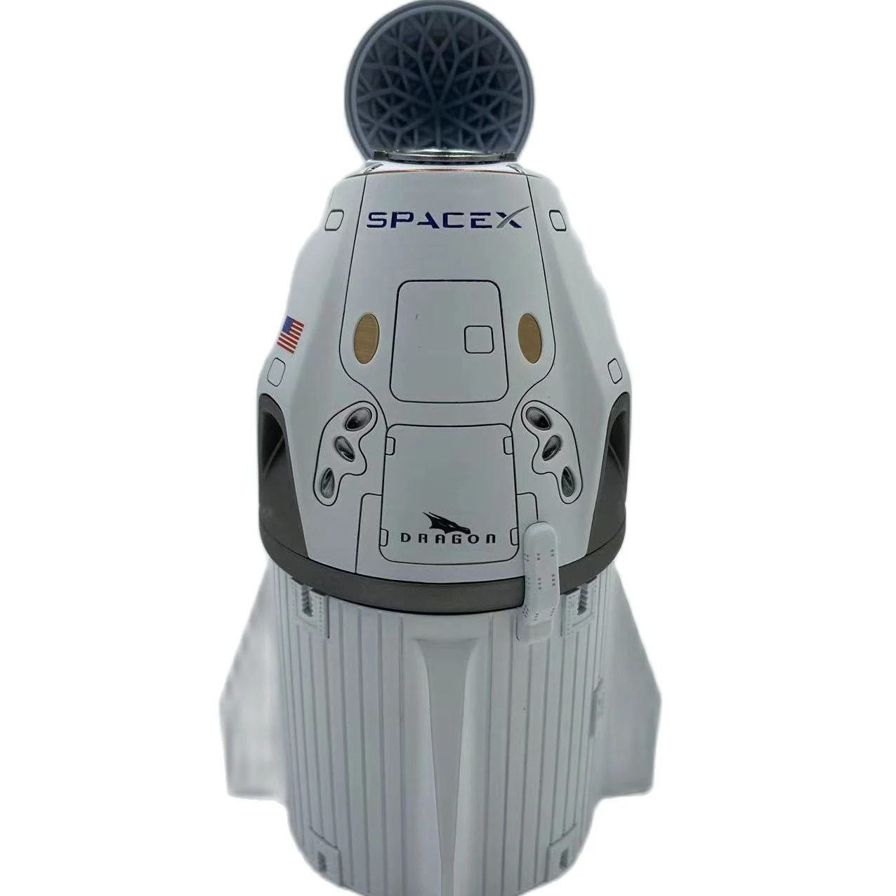 SpaceX Model Starship Rocket CrewDragon Can Open the Front Cover with Seat Non-pressurized Cabin Handmade Art Version Gift