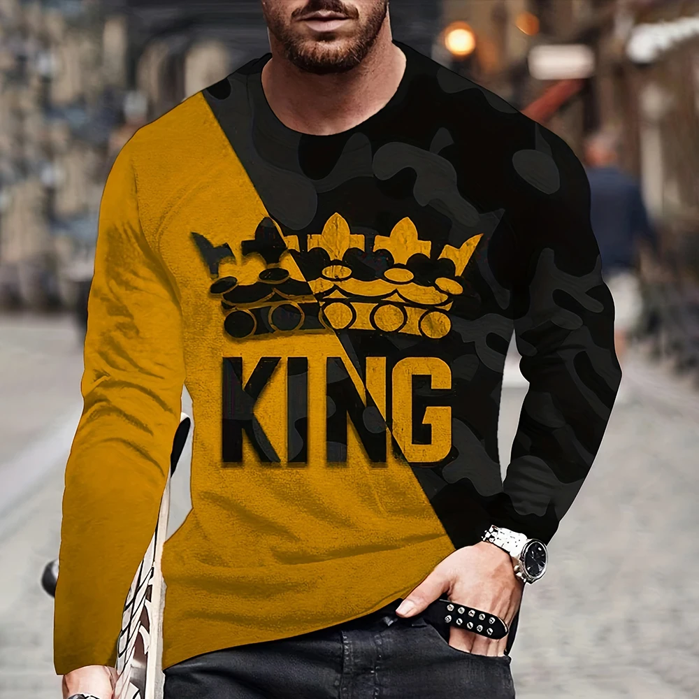

New Men's Quality Oversized Fashion Fall Y2K T Shirt Crown Designer Short Sleeve Street Casual O Neck Club Long Sleeve