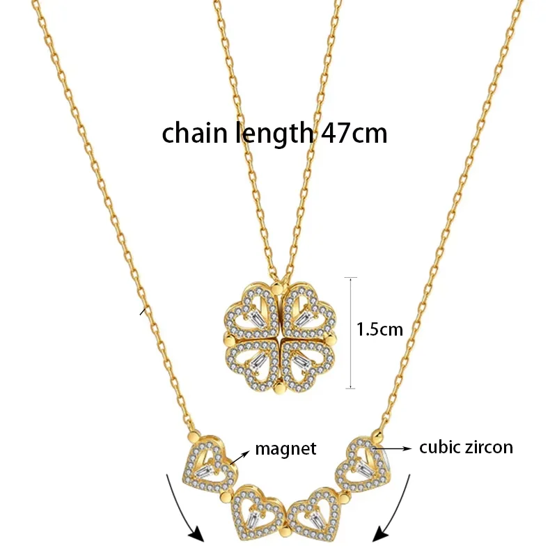 CARLIDANA Transform Luxury Four Leaf Clover Pendant Necklace  Crystal Gold Color Heart Love Jewelry for Women Gift