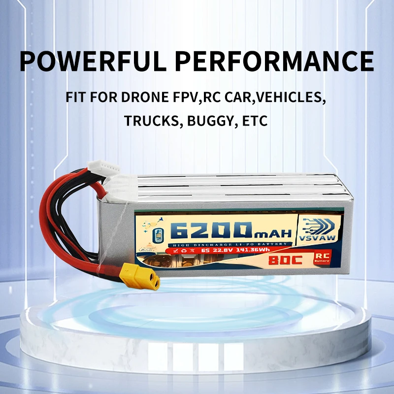 Upgraded VSVAW 6S 22.8V 80C/160C 6200mAh Remote Control Model Airplane Model FPV UAV UAS Helicopter High Rate Toy Lipo Battery
