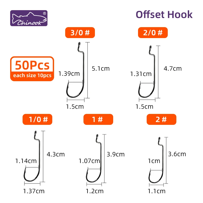 Chinook 50pcsWide worm Texan hook texas hook Offset Fishing hook Bass Barbed Carp FishingHook drop shot hook wacky hook Jig Hook